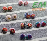 Embroidered Button Earrings