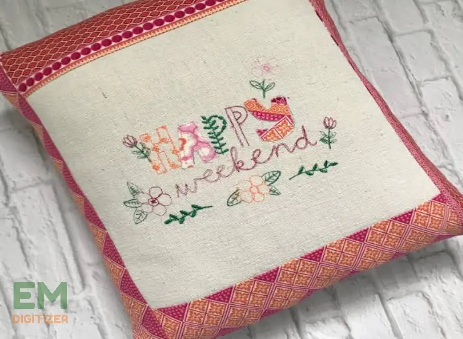 Cross Stitch Machine Embroidered Pillow