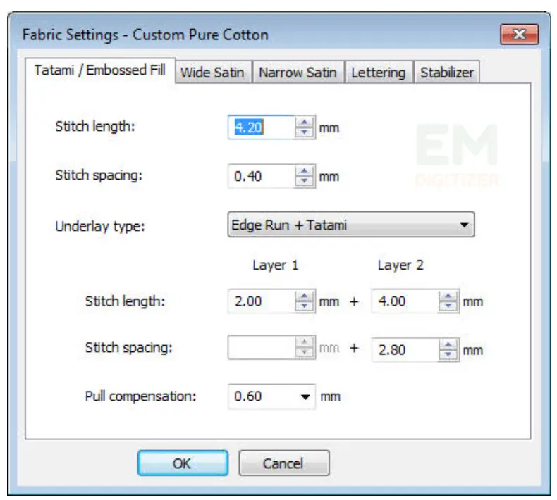Don't confuse stitch density with pull compensation