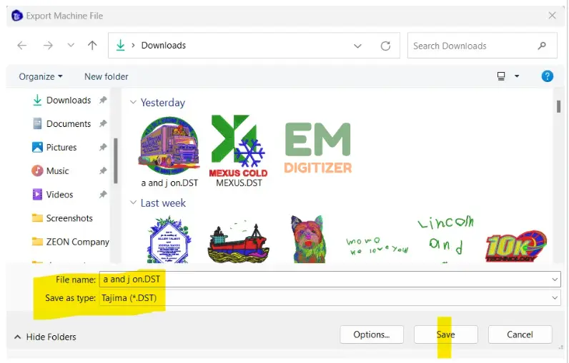 Export or Save the final design into the DST file