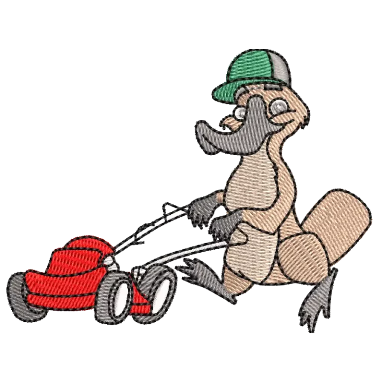 Platypus Cartoon Cutting Grass