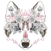 Wolf Face With Flowers