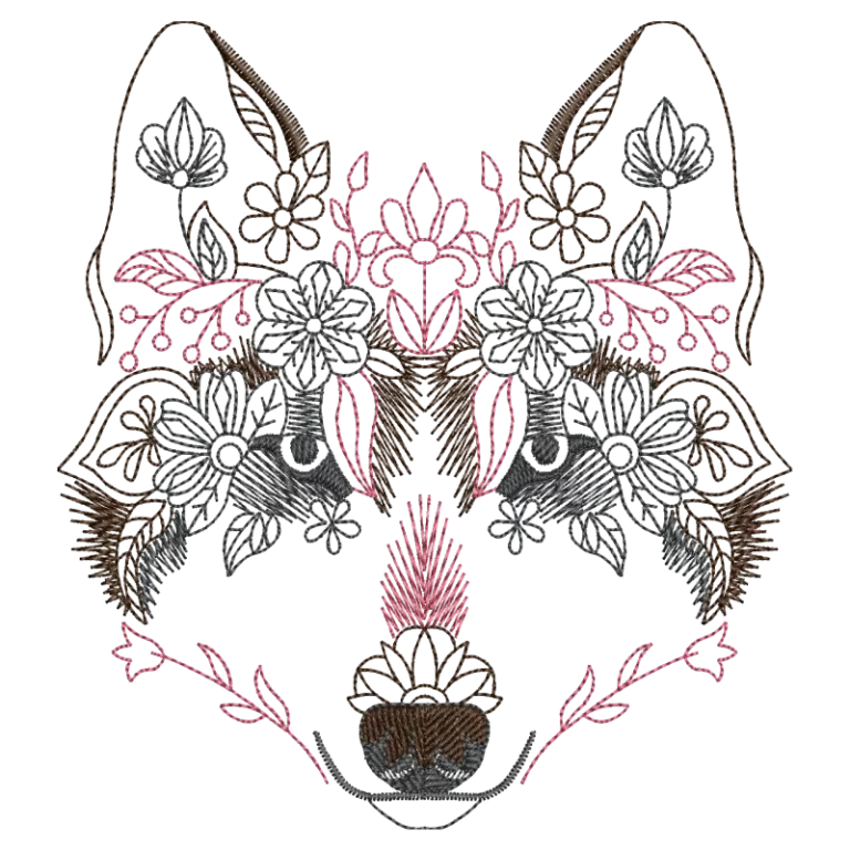 Wolf Face With Flowers