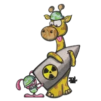 Giraffe and Bunny with Rocket