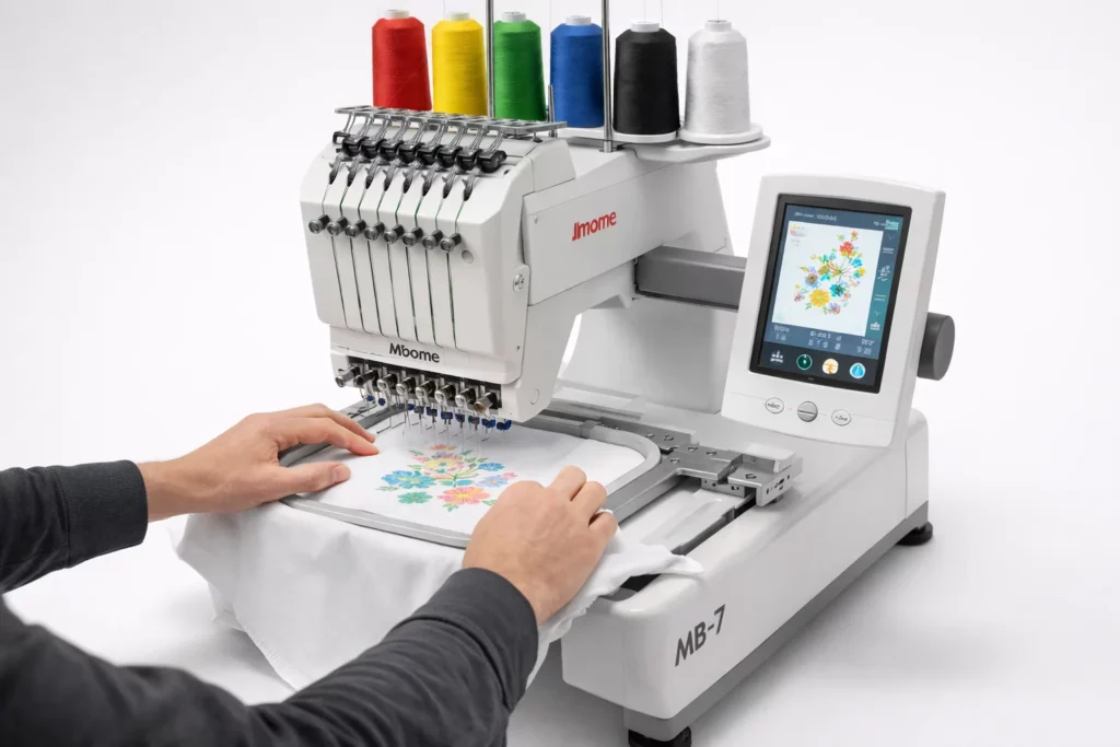 Multi-Needle Embroidery Machine Janome MB-7 Review 3 Working on Janome MB-7